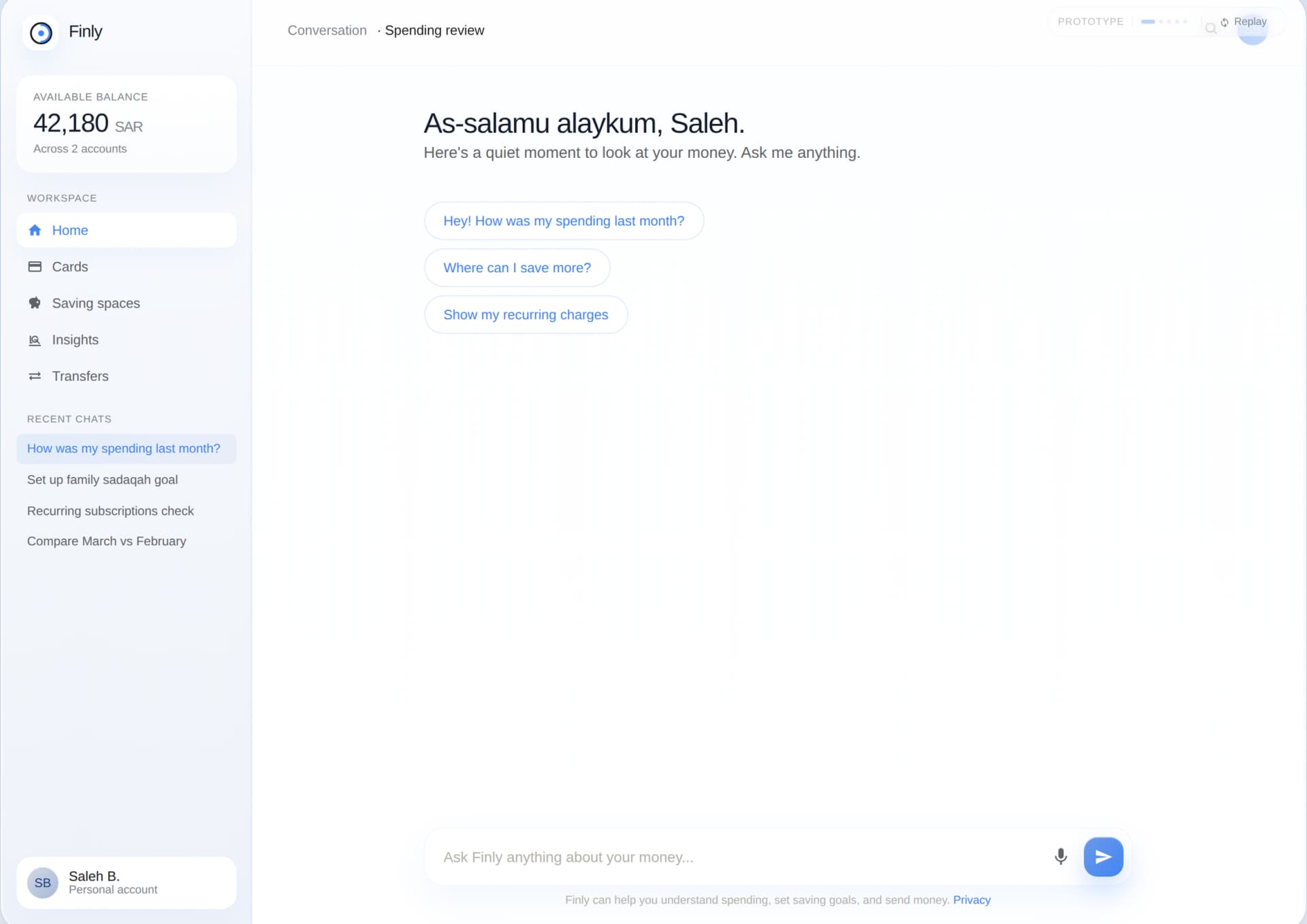 Calm conversational home screen