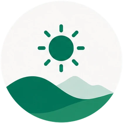 Dhuhr scene: a high green sun over pale hills.